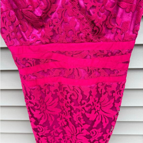 Tadashi Shoji size 14 Pink Embroidered Lace Overlay Knee Length Sheath Dress - Picture 4 of 14